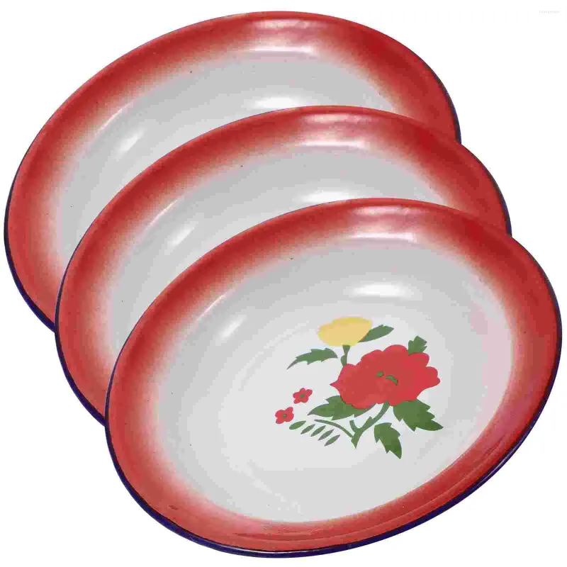 Assiettes Retro Emaill Assiette classique Round Fruit Snack Pain Pain de rangement Plat de rangement