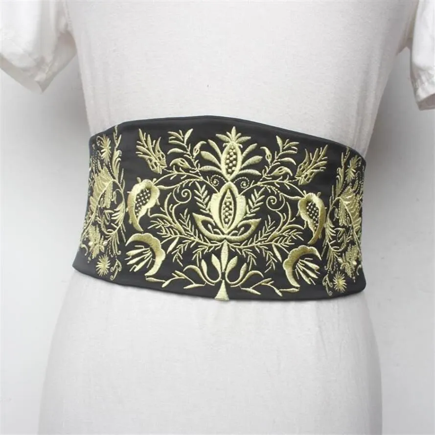 Women's runway fashion embroidery elastic satin Cummerbunds female Dress Corsets Waistband Belts decoration wide belt R1590223p