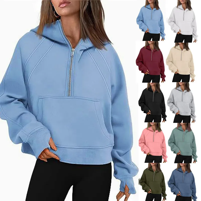 fashion designer Hoodie Half Zip up Women Sports Sweater Loose Gym Jacket Fitness Short Plush Coat Sweatshirt hoodie jacket designer sweatshirt for woman fashion