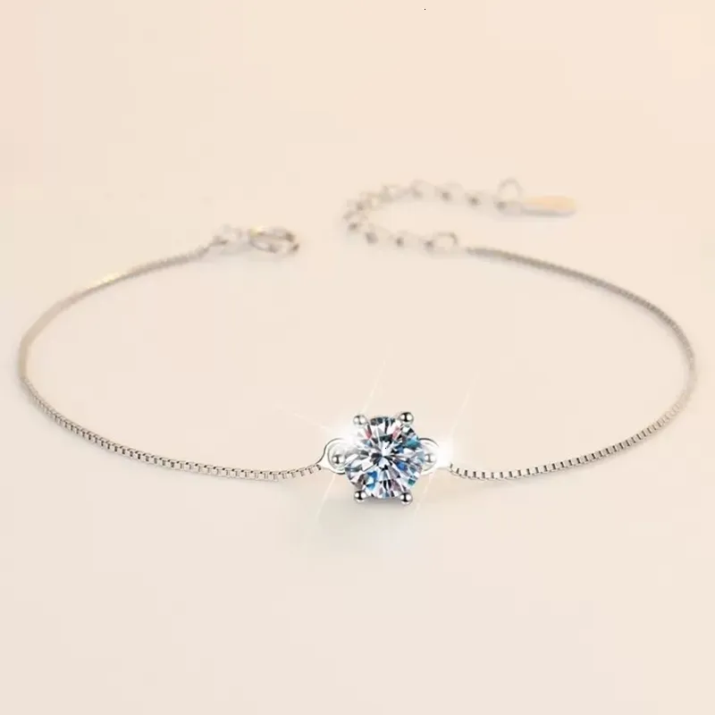 Bracelet féminin lesf 1 Moissan Diamond 925 Siltling Silver Round White Gemstone Wedding Bijoux 231221