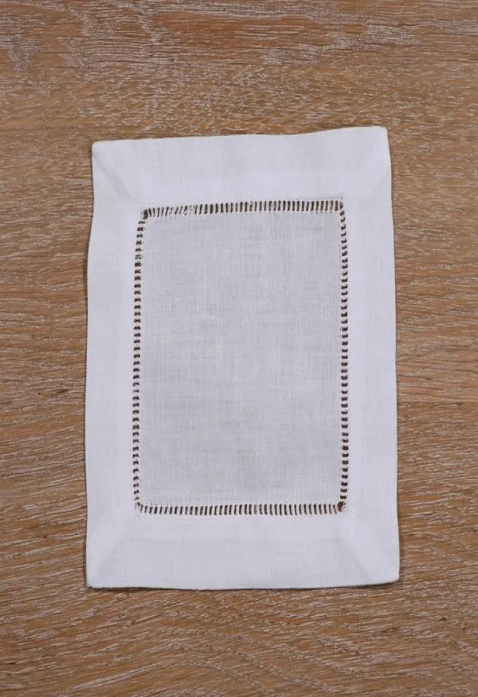 N0026 12 pieces White LinenCotton Hemstitched Cocktail Napkins 6quot X 6quot Ladder Hem Stitch Cloth Napkin Coasters Y2007063988