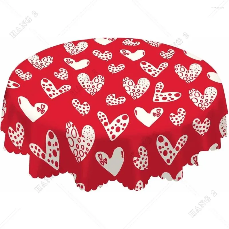 Table Cloth Valentine's Day Romantic Heart Shaped Cartoon Pattern Round Dots Tablecloth 60 Inch For Dining Room Party Banquet