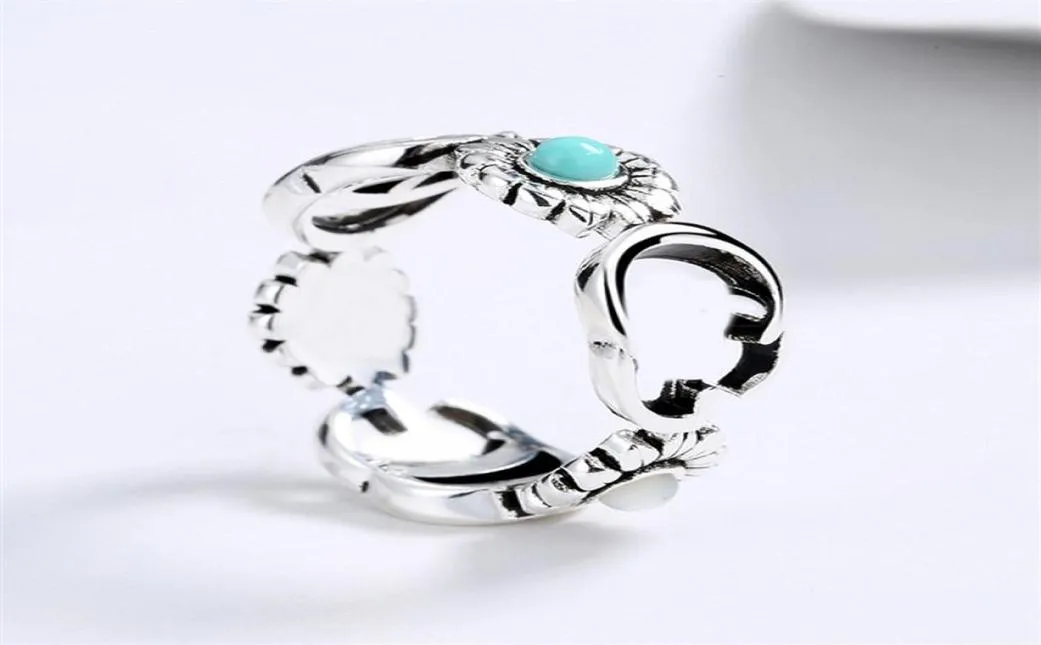 Women Girl Turquoise Ring Flower Letter Rings Gift for Love Girlfriend Fashion Jewelry Accessories5260864