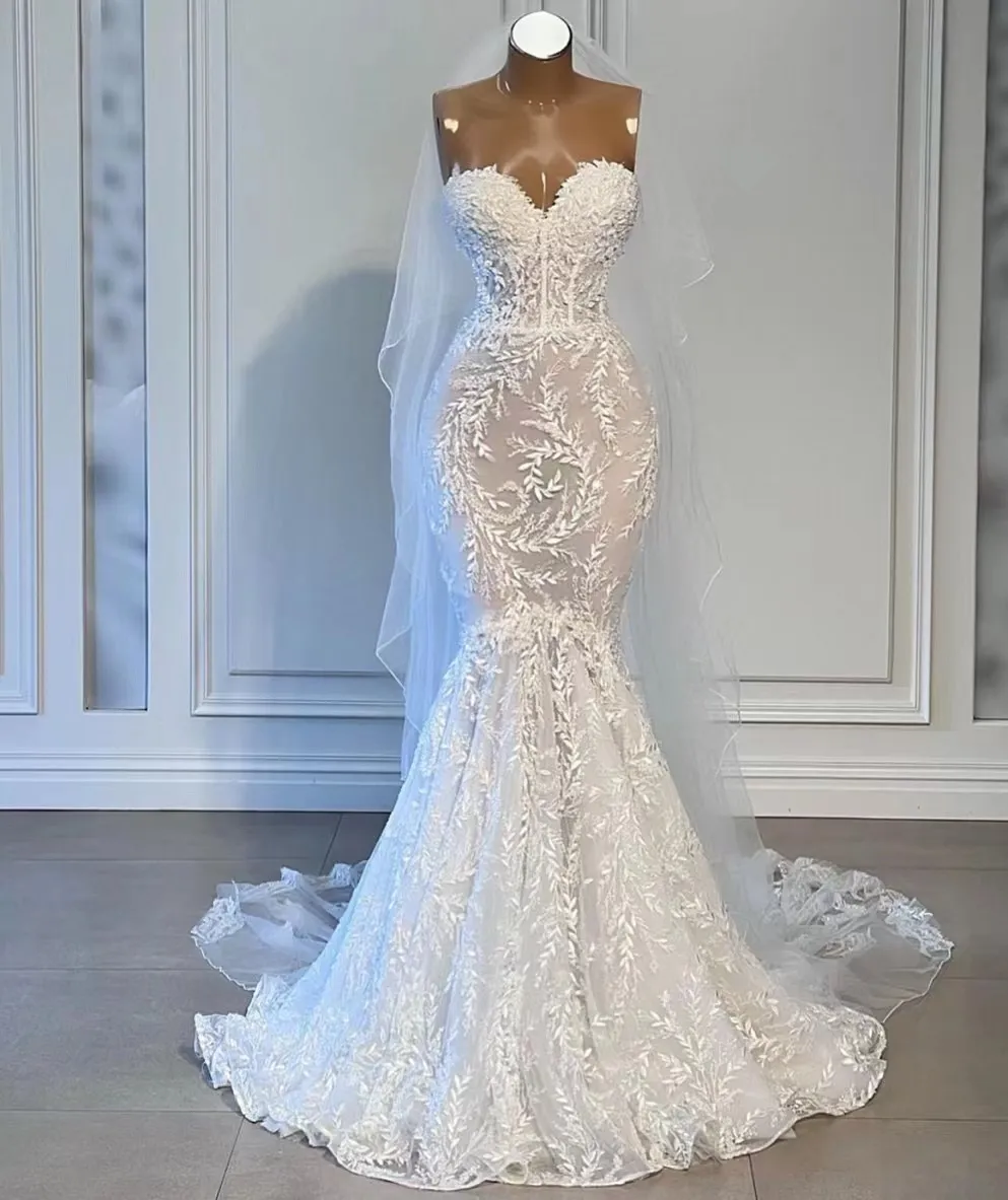 Elegant Mermaid Wedding Dresses with Lace and Sleeveless Design main image 1