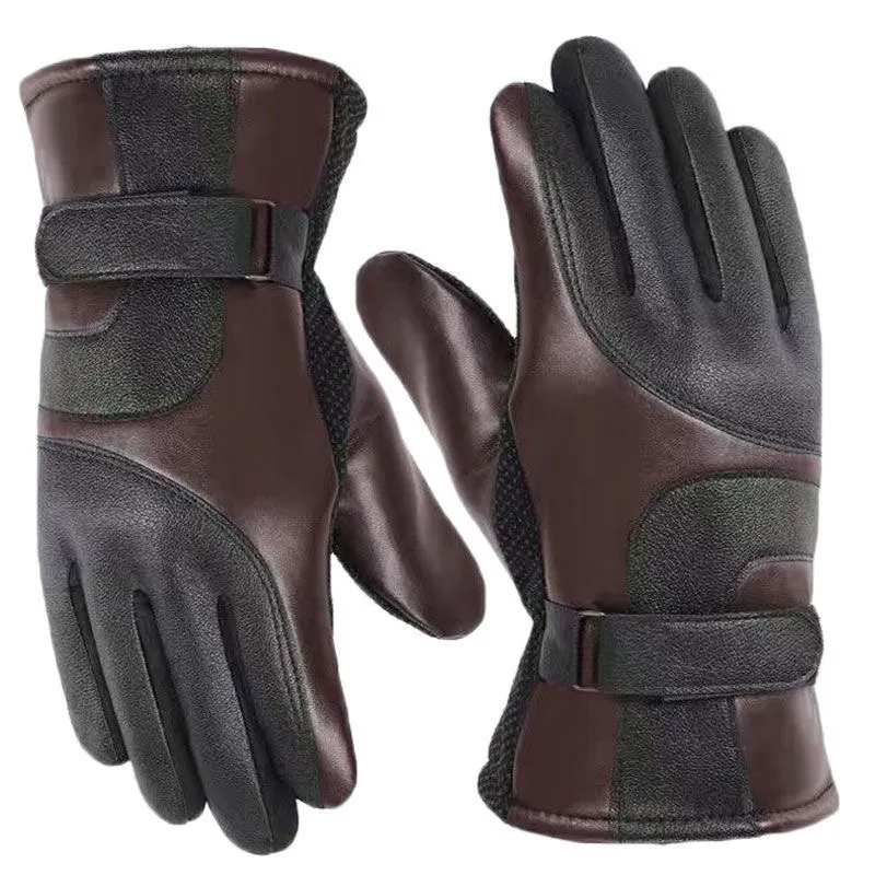 Hiver mouton chaud sports extérieurs conduisant des gants en cuir premium sens des hommes plus en polaire en toison