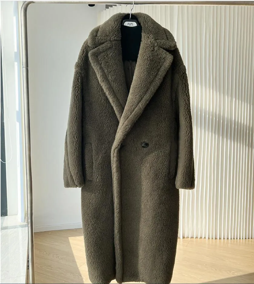 24-metrowy płaszcz Ax M sylwetka cząstka cząstka alpaki polarowa ścinana płaszcz na średnią długość kobiet