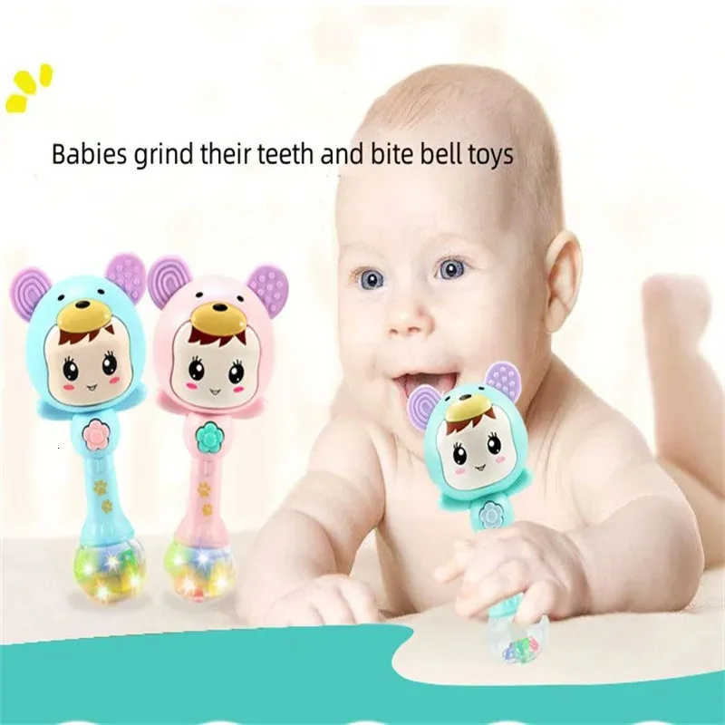 Baby Music Flash Rattle Can Be Bitten By Soft Gum Hand Bell Sand Hammer Molars Teeth Sooth born Early Education Bed Toy 231221