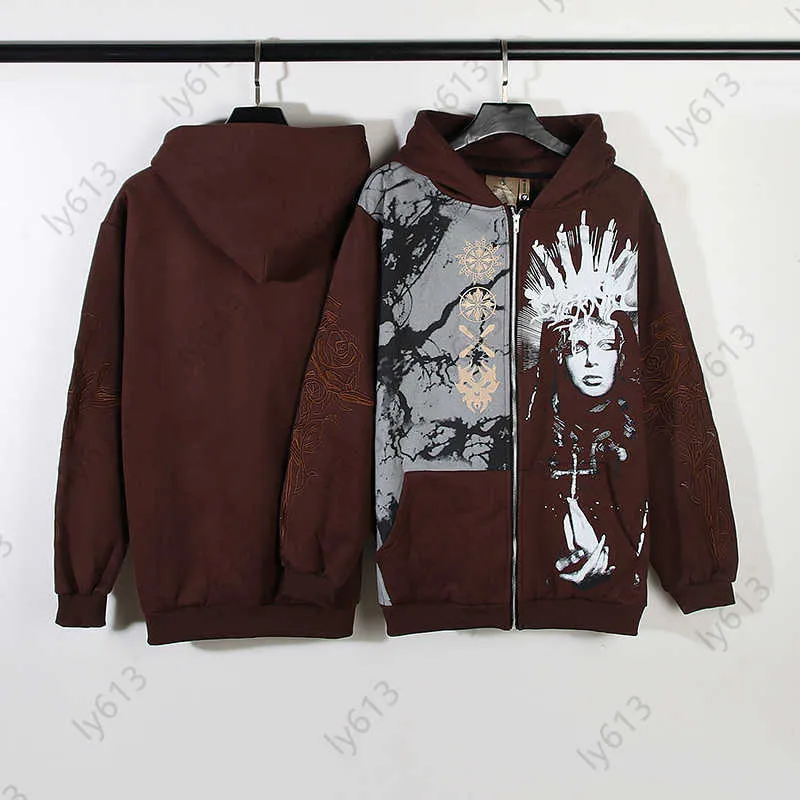 Erkek Tasarımcı Hoodie Ceket Zip Up kapüşonlu sweatshirts Amerikan gelgit süper sıcak yüksek cadde gizem kraliçe gevşek rahat retro fermuar sweatshirt hoodies erkekler için