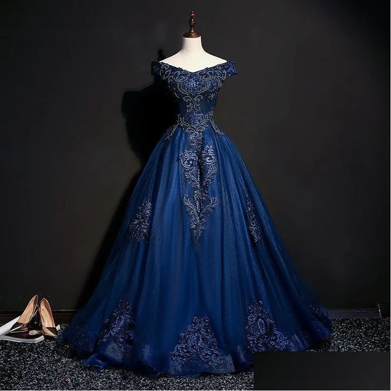 Prom Dresses 2023 Royal Blue Ball Gown Dresses Plus Size Arabic Aso Ebi Lace Beaded Crystals Evening Formal Party Second Reception Bir Ot6Mx