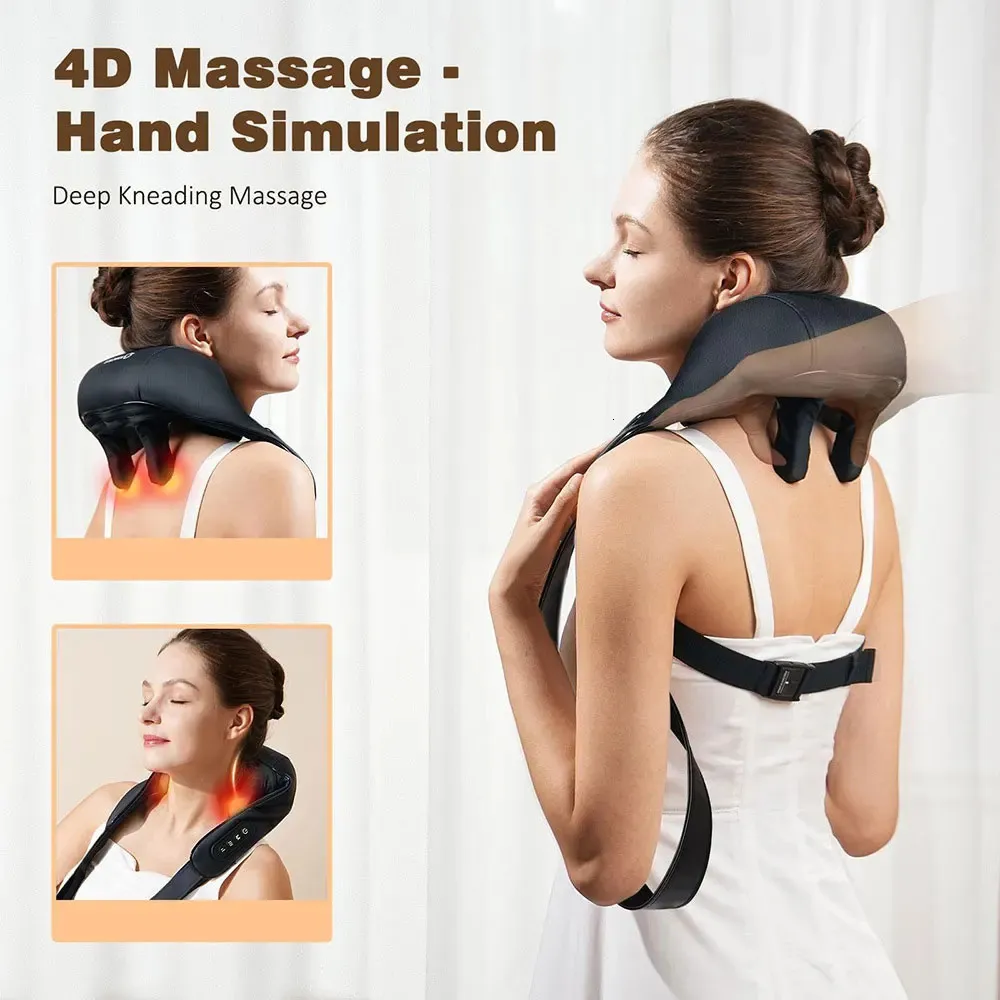 Shiatsu Back épaule et masseur de cou U Forme de masseur de corps complet électrique avec massage de pétrole de pétrole de tissu profond de chaleur 231221