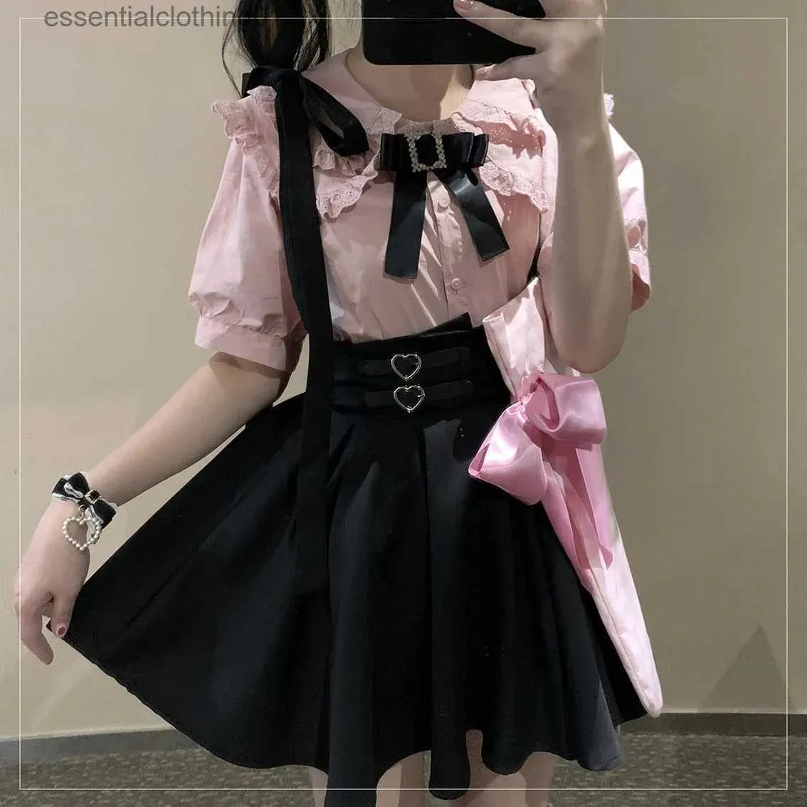 Skirts Japanese Sweet Lolita Short Suspender Skirt Woman Girls Cute Lace Puff Sle Kaii Ruffles Bow A-Line Mini Skirts L231222