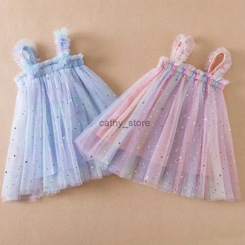 Girl's Dresses Summer Girls Evening Dress Rainbow Sleeveless Birthday Party Toddler Young Children Sequin Tutu Dresses Kids Clothes 1 To 5 YearL231222
