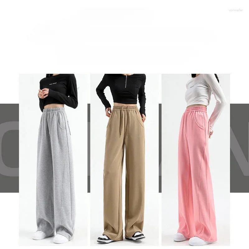 Kvinnors byxor Sweatpants Fashion Beige Spring and Summer Loose Straight Banana Drape Wide-Ben Women Simple Trousers