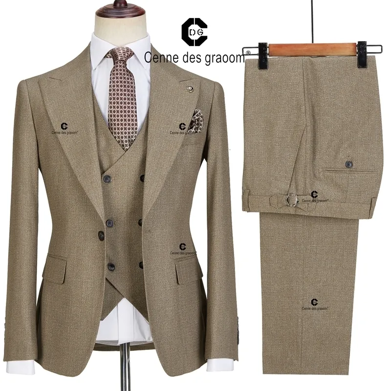 Cenne Des Graoom Kostüm Homme 3-teiliges Anzugset für Männer Slim Fit Revers 1 Knopf Blazer Weste Hosen Formelle Hochzeit 231221