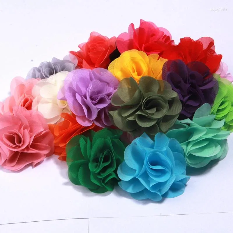 Dekorativa blommor 10st 2,6 "Tulle söt handgjorda kärniga organza chiffon tyg konstgjorda blomma blommor bröllopsklänningar hattar pannband brosch