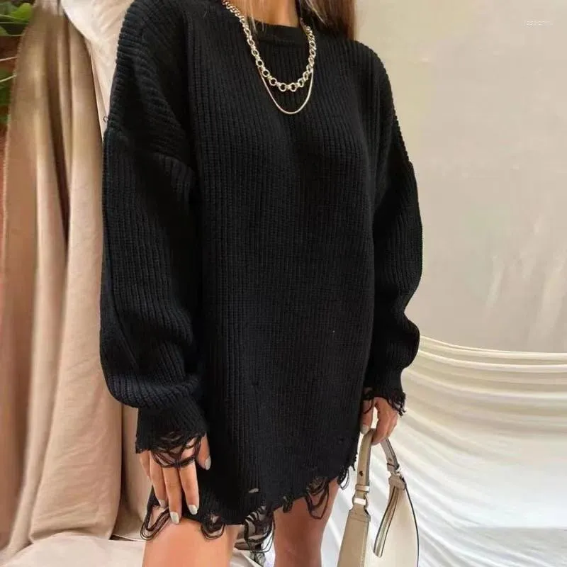 Kadın Sweaters Düz Renk Yuvarlak Boyun Külot Yün Üst Sonbahar ve Kış Hem Delek Tasarımı Sıcak ile gevşek örgü kazak