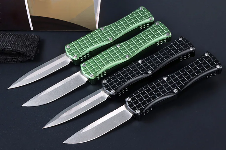 Speciaal aanbieding High-end M7694 Auto Tactical Knife D2 Satin Blade CNC Anti-Slip 6061-T6 Hendel EDC Pocket Gift Knives met nylon tas