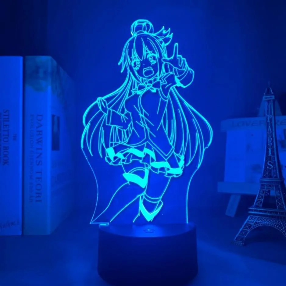 Nattljus Konosuba LED Light Aqua Lamp för sovrumsdekor födelsedagspresent 3D anime278b