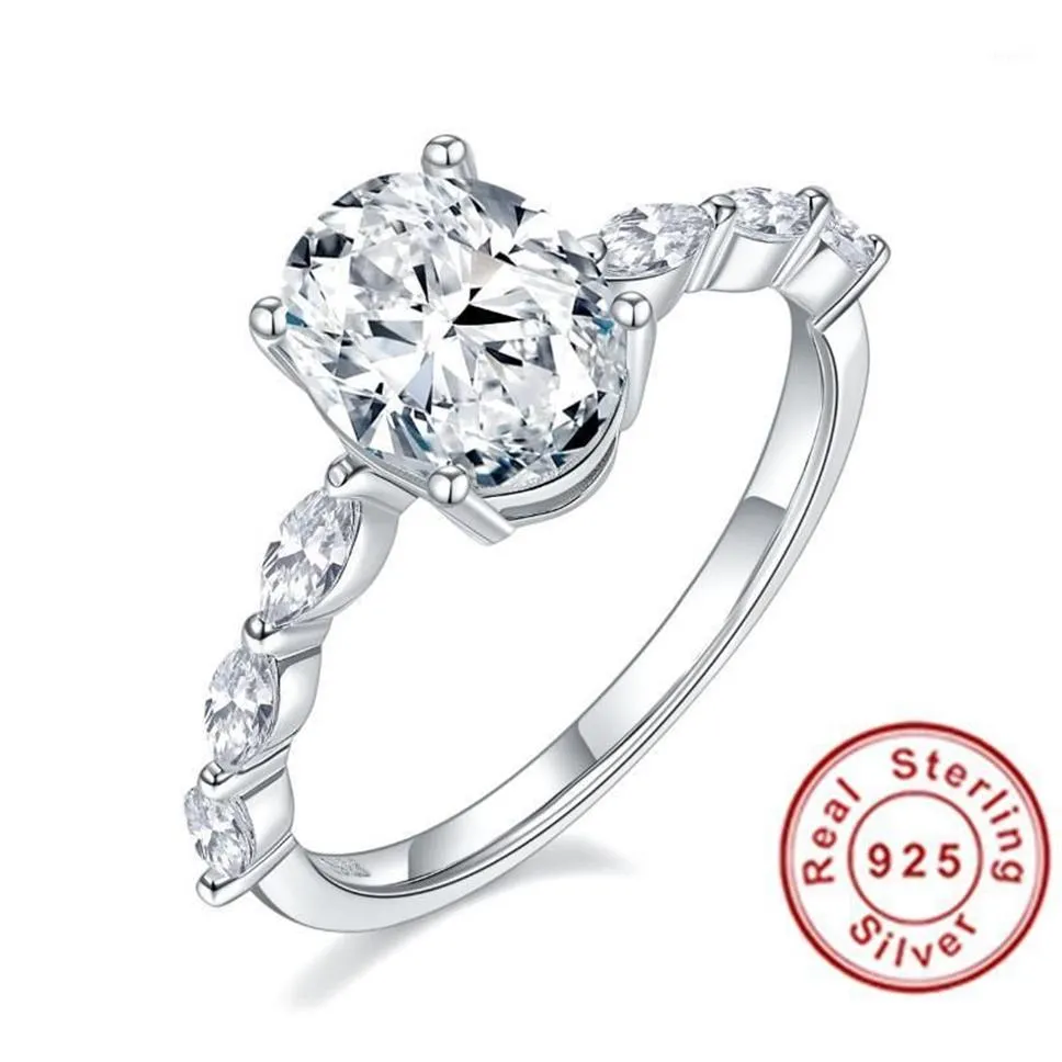 Trouwringen glinsterende natuurlijke moissaniet edelsteen klassiek eenvoudig type 6 ring voor meisje 925 sterling zilveren fijne sieraden2186