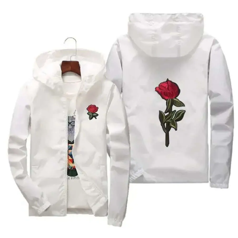 Rose Jacket Windbreaker Men And Women S New Fashion White Black Roses Outwear Coat Wholesale Pieces Dicount N