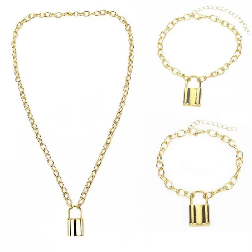 Collier de chaîne de serrure de combinaison à trois pièces punk 90s lien gold great calendrier suspendu femme mode bijoux gothiques Colliers 2551