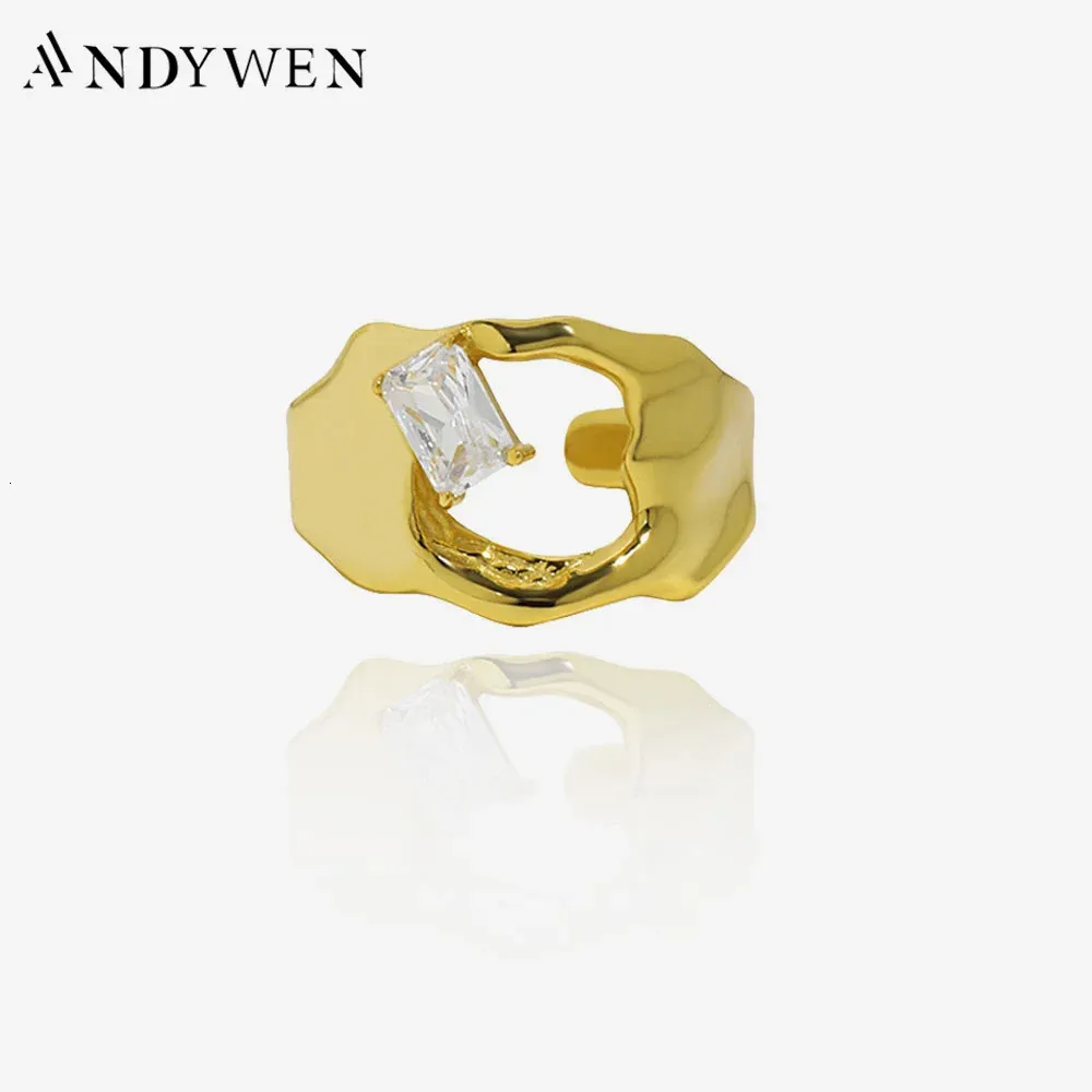 Wedding Rings ANDYWEN 925 Sterling Silver Gold Thick Open Hollow Resizable Rock Punk Ring Adjustable Women Plain Luxury Fine Jewelry 231222