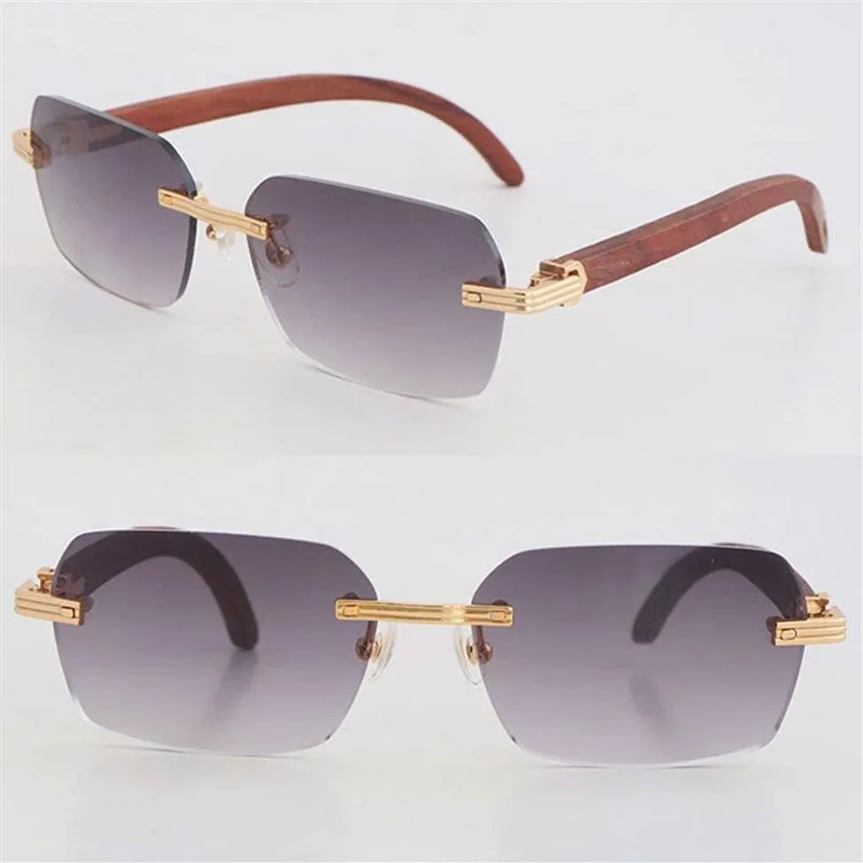 New Designer Model Rimless Sunglasses Woman Original Wood 02868 glasses 18k Gold Women Large Square Glasses Wooden Driving Sunglas2971