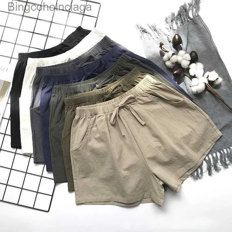 Kobiety damskie 2022 Nowe spodenki damskie gorące letnie bawełniane lniane szorty plus rozmiar Mid talia Krótka moda Kobieta Streetwear Short Pantsl231222