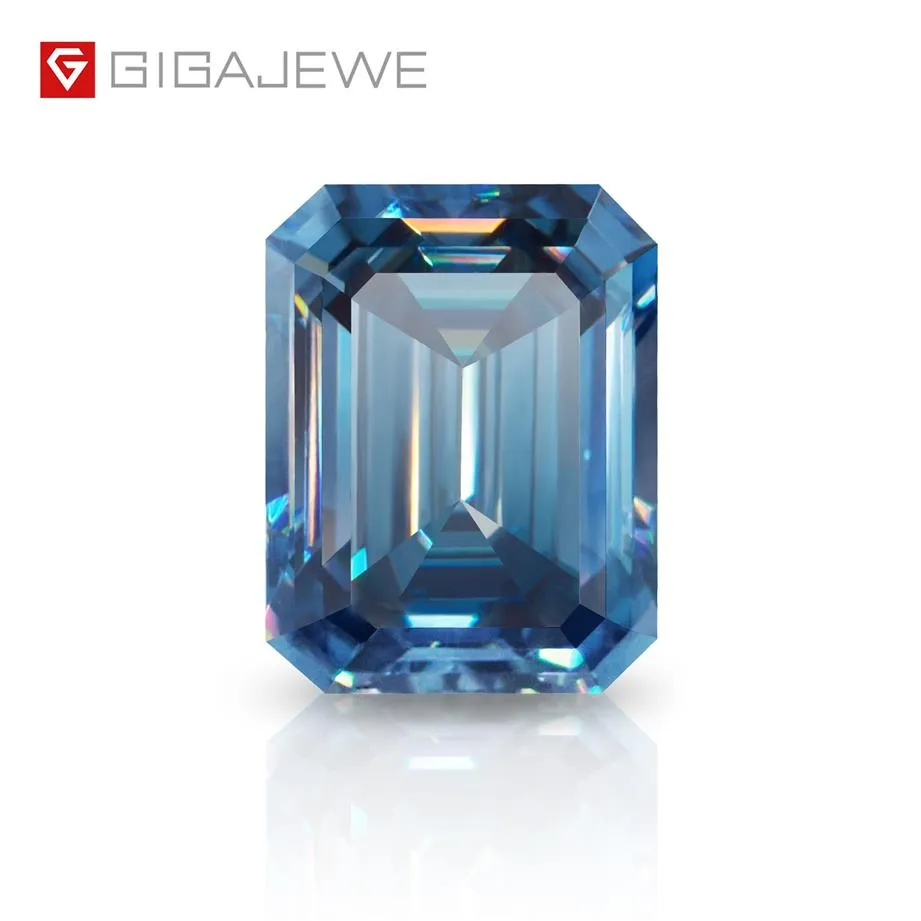 Gigajewe Blue Color Emerald Cut VVS1 Moissanite 다이아몬드 1-3ct 보석을위한 느슨한 보석 만들기 333c