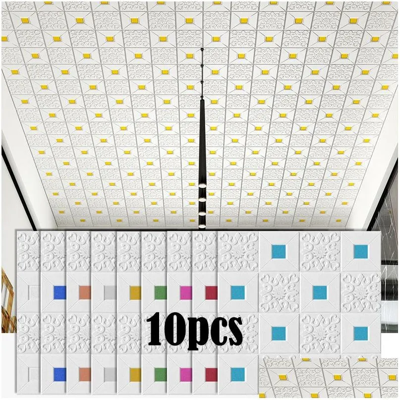 Autocollants muraux 3d plafond stéréo panneau de toit décoration mousse fond d'écran étanche bricolage décor de la maison salon chambre à coucher