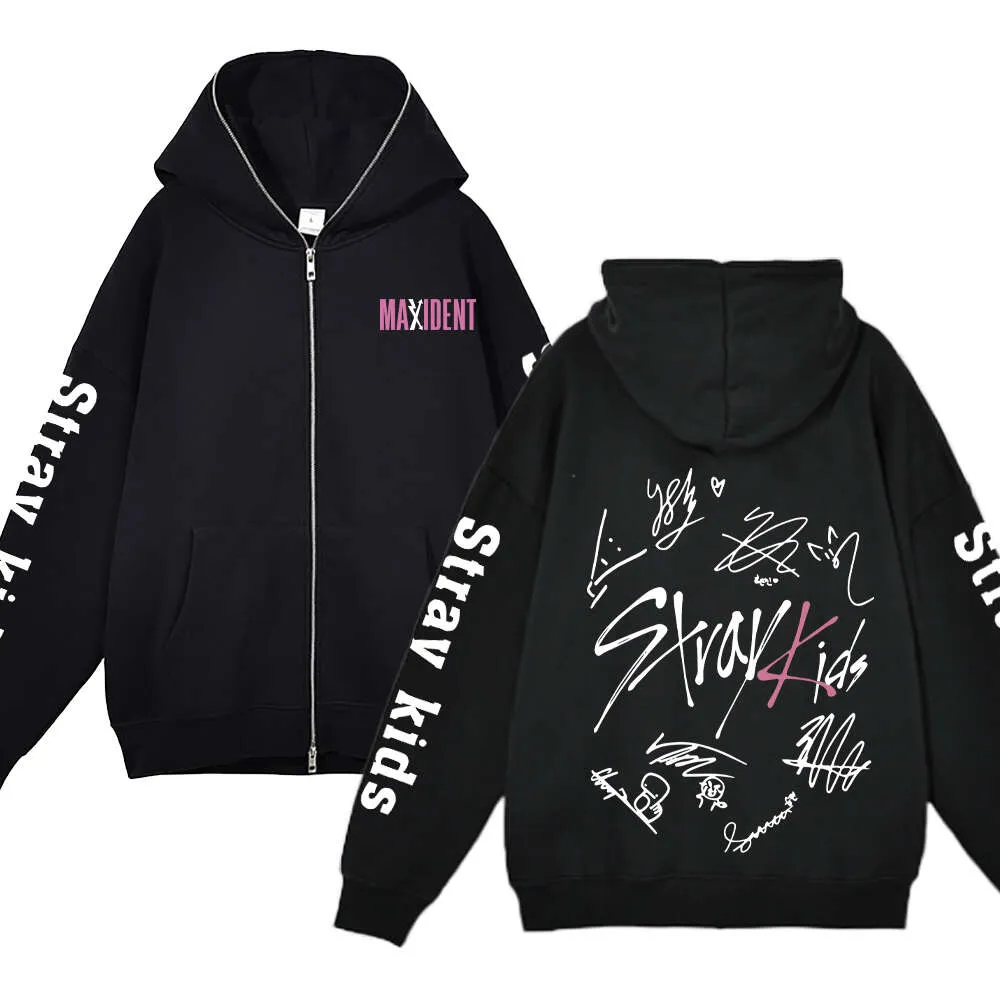 Stray Kids KPOP 5 stelle Spettapette di stampa Haruku Streetwear Full Zipper Hoodies Fleece Casual Cardigan Men Women Y2K vestiti