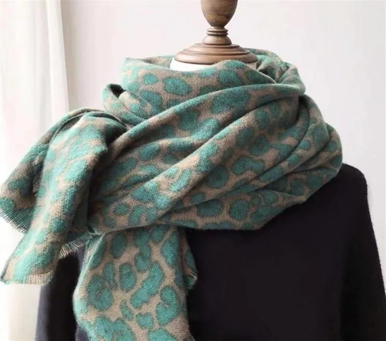 Estampa de leopardo pashmina lenço de caxemira manta xale de abacate vintage verde espessado warm womens winter wrap ladies moda216k7391902
