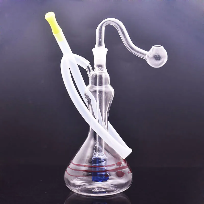 Preço de fábrica Reciclador de óleo Bong com 10mm de queimador de vidro macho Piú The Clear Pyrex grosso Handhled Fumbo Water Pipe Melhor Presente para Ferramentas para Fumantes