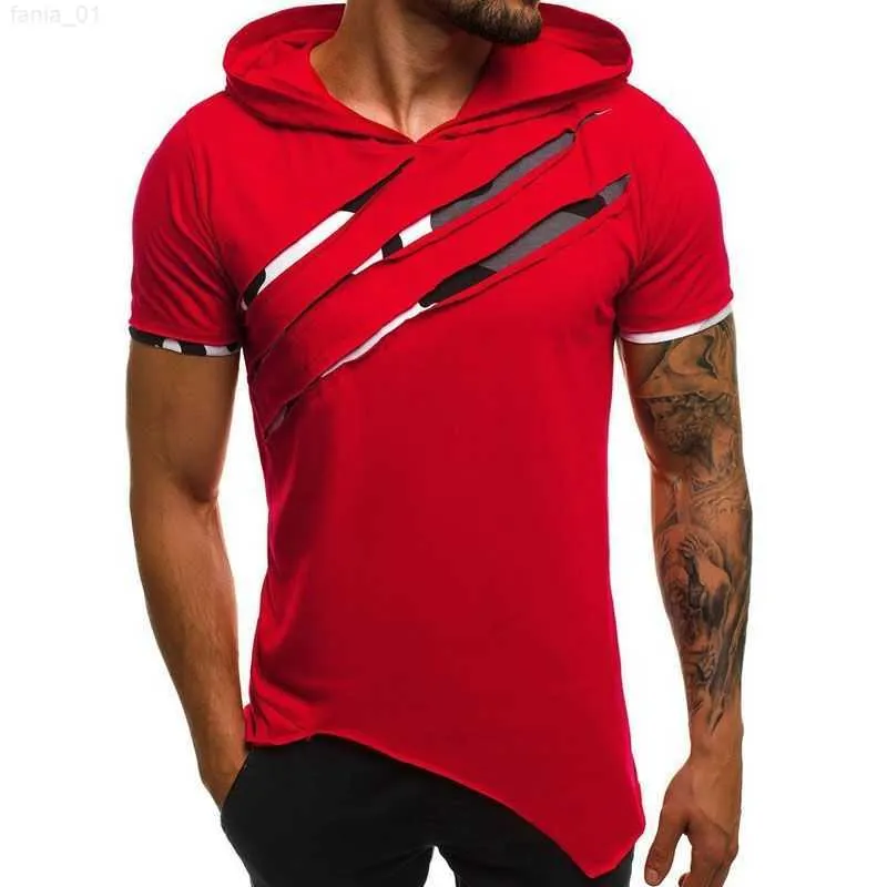 Summer Men's Hooded t-shirt Casual Slim Short Sleeve Hoodies men Plus Size 3XL Solid Streetwear Tee Shirt Homme