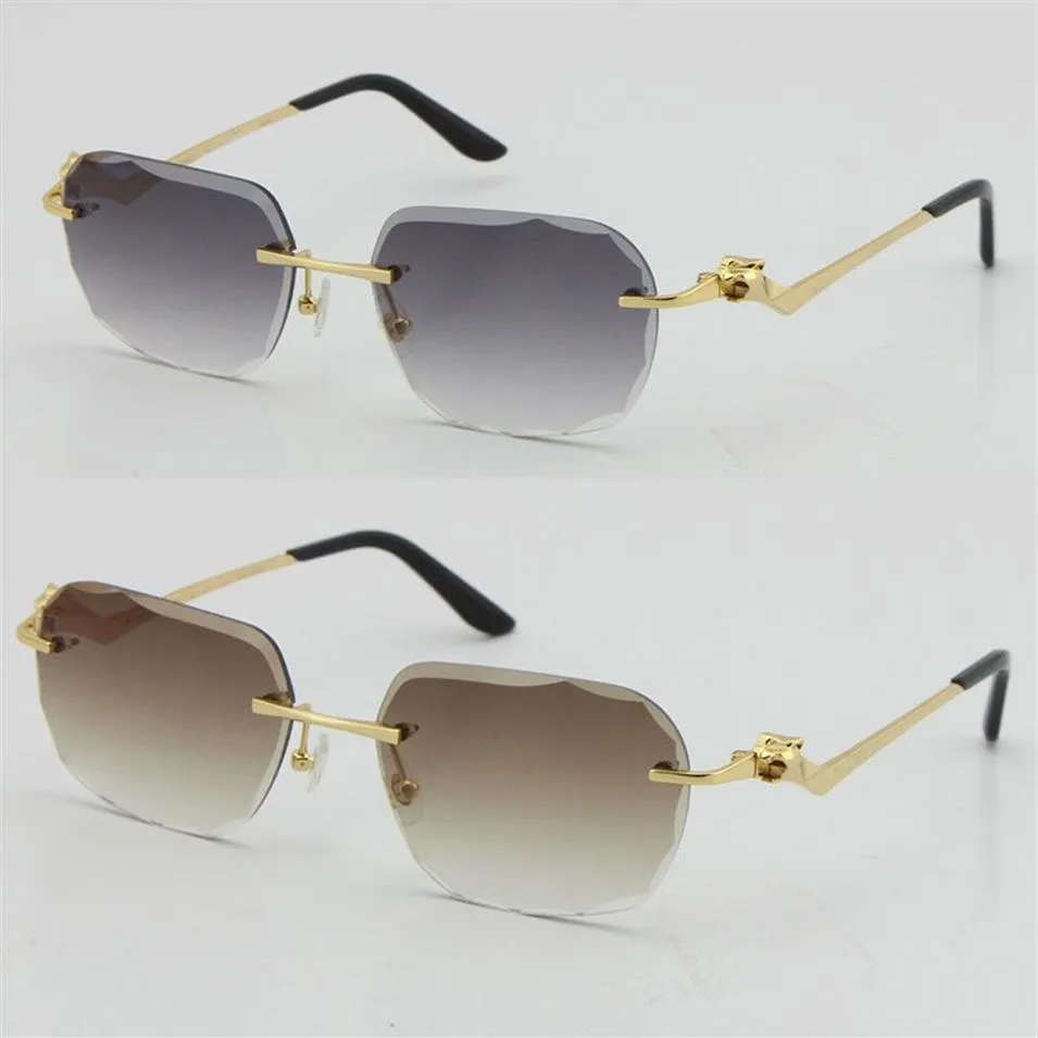 2021 Randless Fashion Leopard -Serie Gold 18K Sonnenbrille Metallfahrgläser Hochwertiger Designer UV400 3 0 Dicke Frameless 279p