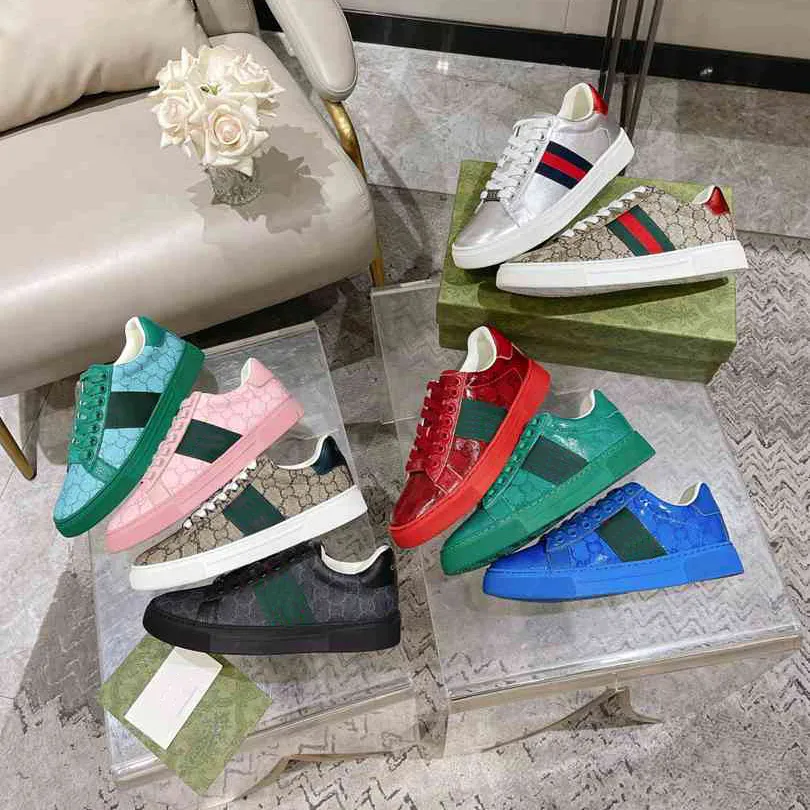 Designer Men Ace Crystal Canvas Sneaker Women Men Casual Shoes Tonal Rubber Sole Luxury Green and Red Web Flat Outdoor Trainers Shoes Designer Storlek 35-44