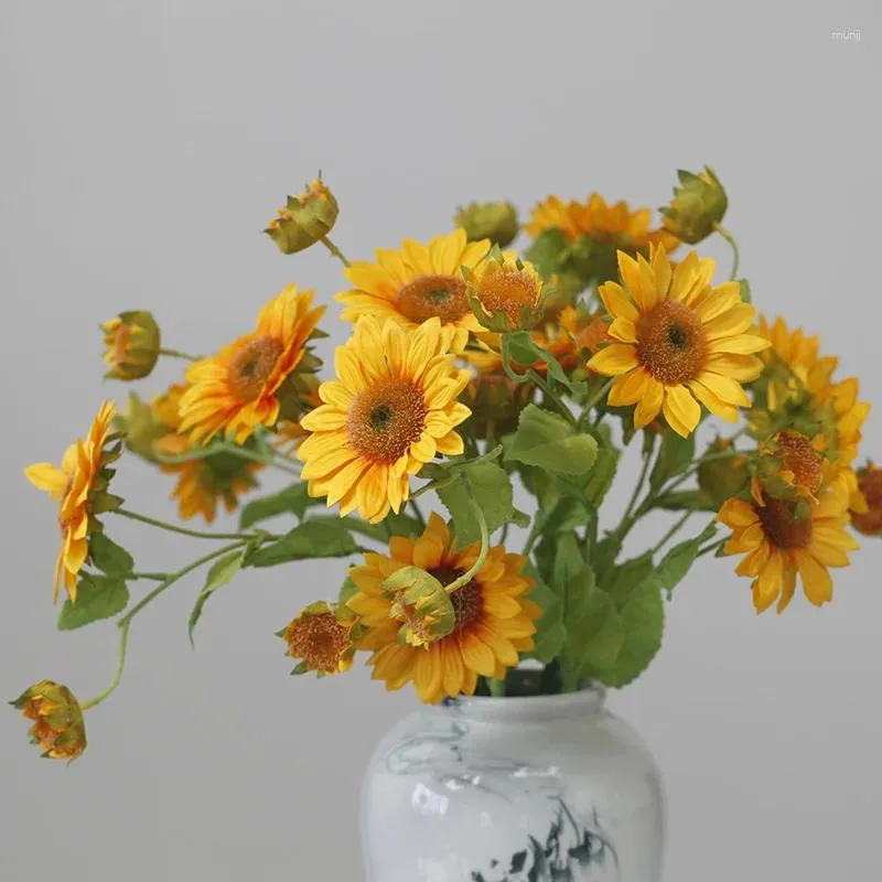 Decorative Flowers Nearly Natural Artificial Sunflowers 7 Head Bouquet Home Garden Party Arrangement Pography Props Flores