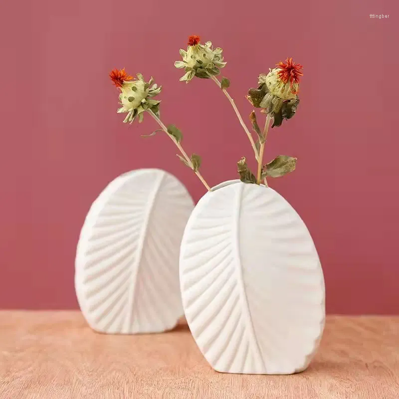 Vases Flower Vase Home Decoration Ceramic Round Flat Leaf Living Room DecorationOffice Decor Household Gifts