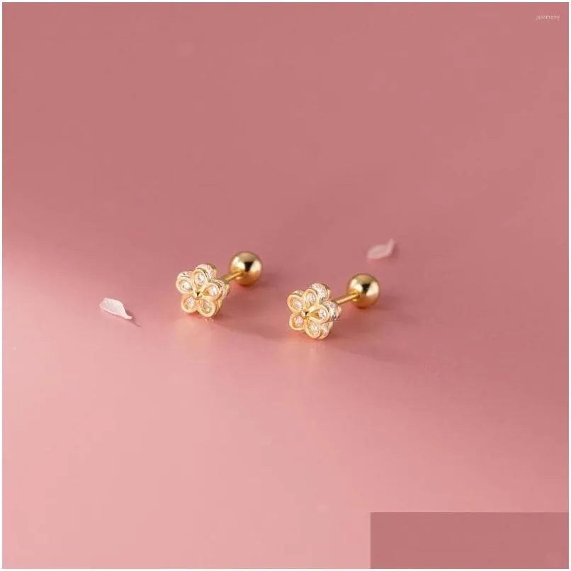 Gestüt Ohrringe 925 Sterling Sier für Frauen Mädchen Kinder CZ Zirkon Blume süße kleine 18k Gold Ohren koreanischer Stil Mode Schmuck Drop d Dhwa7