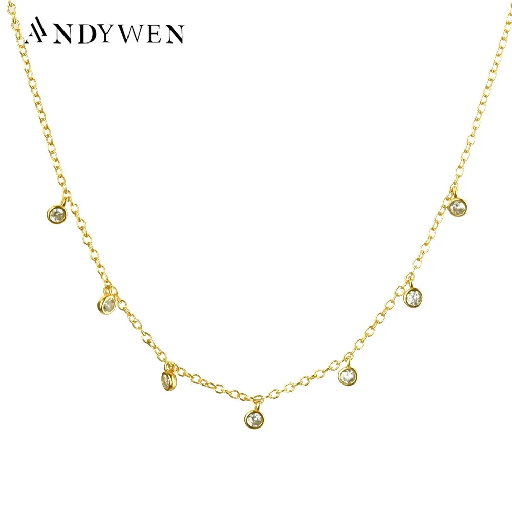 CHOKERS ANDYWEN 925 SERPLING GOLD GOLD ROND CZ CHARM PENDANT CHACKER FEMMES Double chaîne Collier Fashion Bijoux de luxe 231222