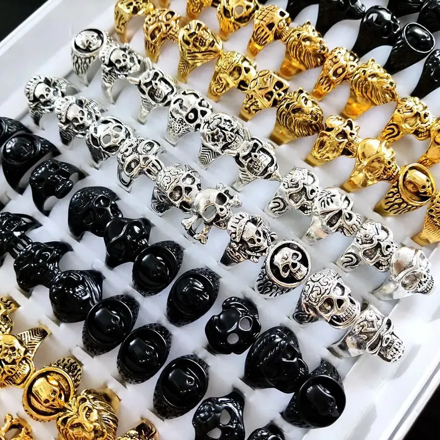 Band Rings 30pcs Skull Ring Punk Vintage Skeleton Rings Mens Womens Styles Mixed Gothic Hiphop Jewelry 231222