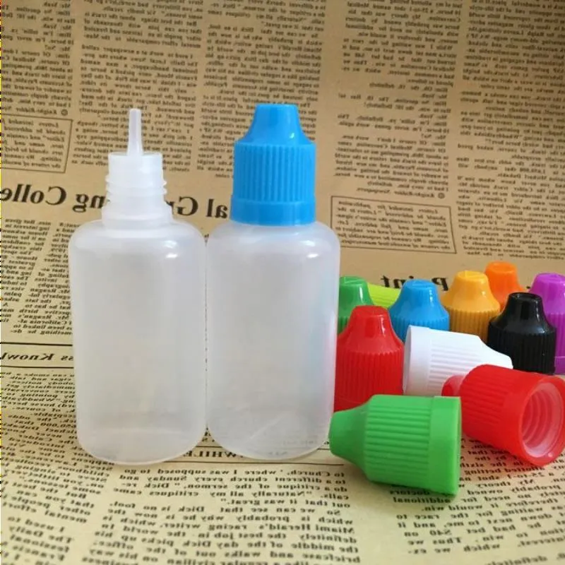 Bottiglie di plastica vuote all'ingrosso da 30 ml Stile morbido da 30 ml Contenitore con tappi colorati a prova di bambino punta sottile JSBPE