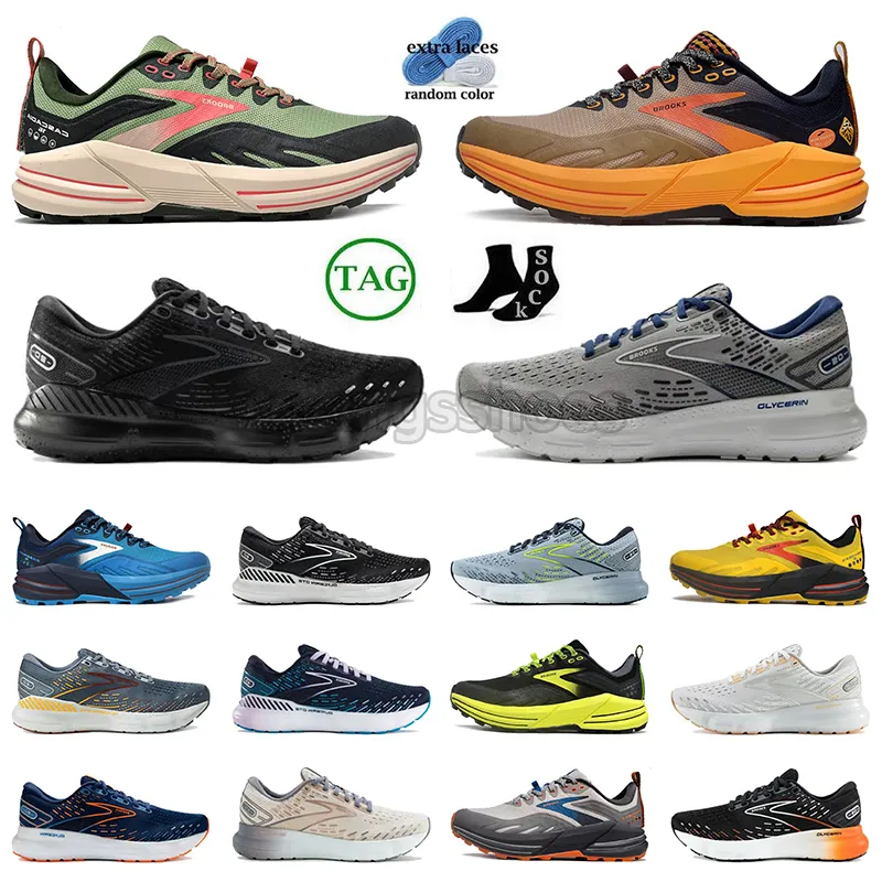 Brooks Glycerin 20 Cascadia 16 Running Shoes For Men Women Designer Sneakers Triple Black White Grey Navy Blue Outdoor vandring Sporttränare Size EU36-45