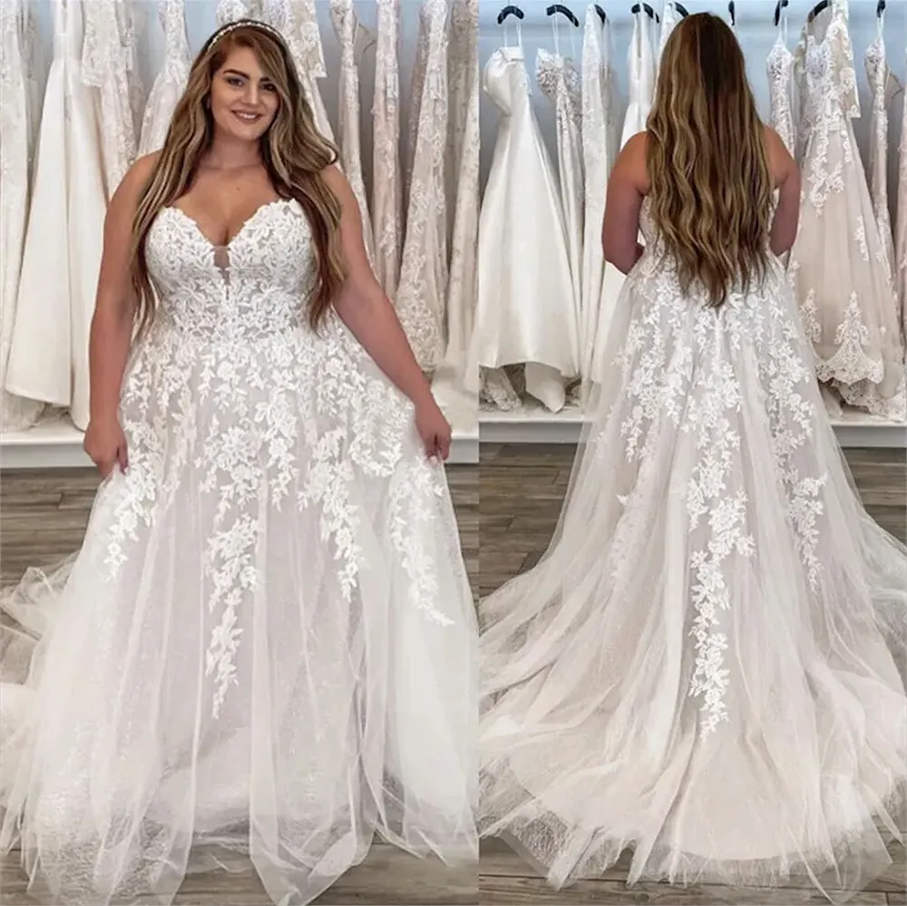 Plus Size Boho Wedding Dress 2024 Sweetheart Appliques Lace Country