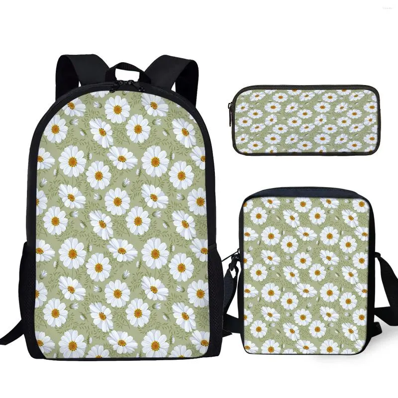 Men's Hoodies 3Pcs Fresh Small Daisy Print School Bag Set With Lunch Pencil Teenager Boys Girls Student To Casual Backpacks