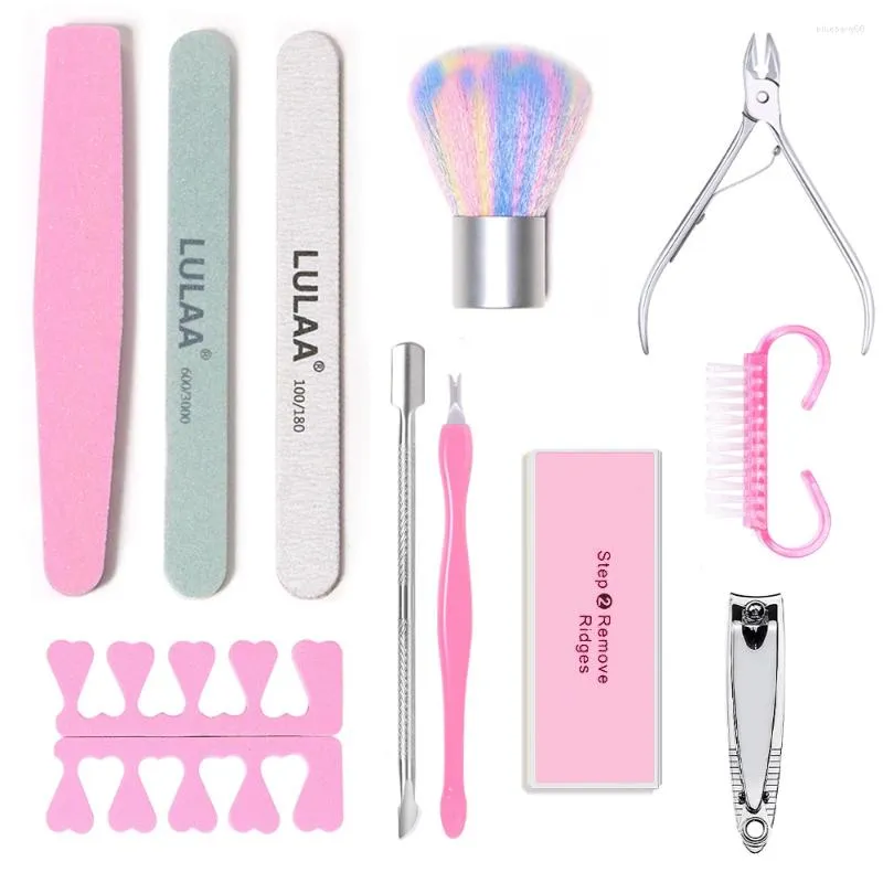 Nail Art Kits YIKOOLIN Complete Care Accessories And Tools Dead Skin Fork Steel Pusher Scissors File For Manicure Set
