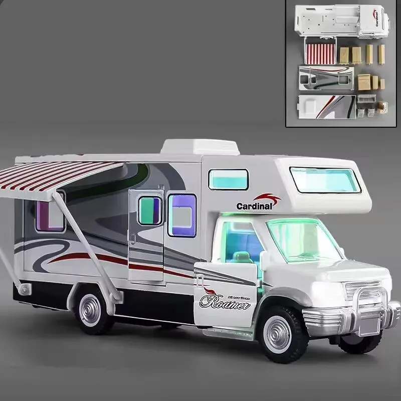 1 28 luxury rvキャラバン車両モデルダイキャストメタルキャンパーバンモーターホームサウンドライトキッズおもちゃギフト231221