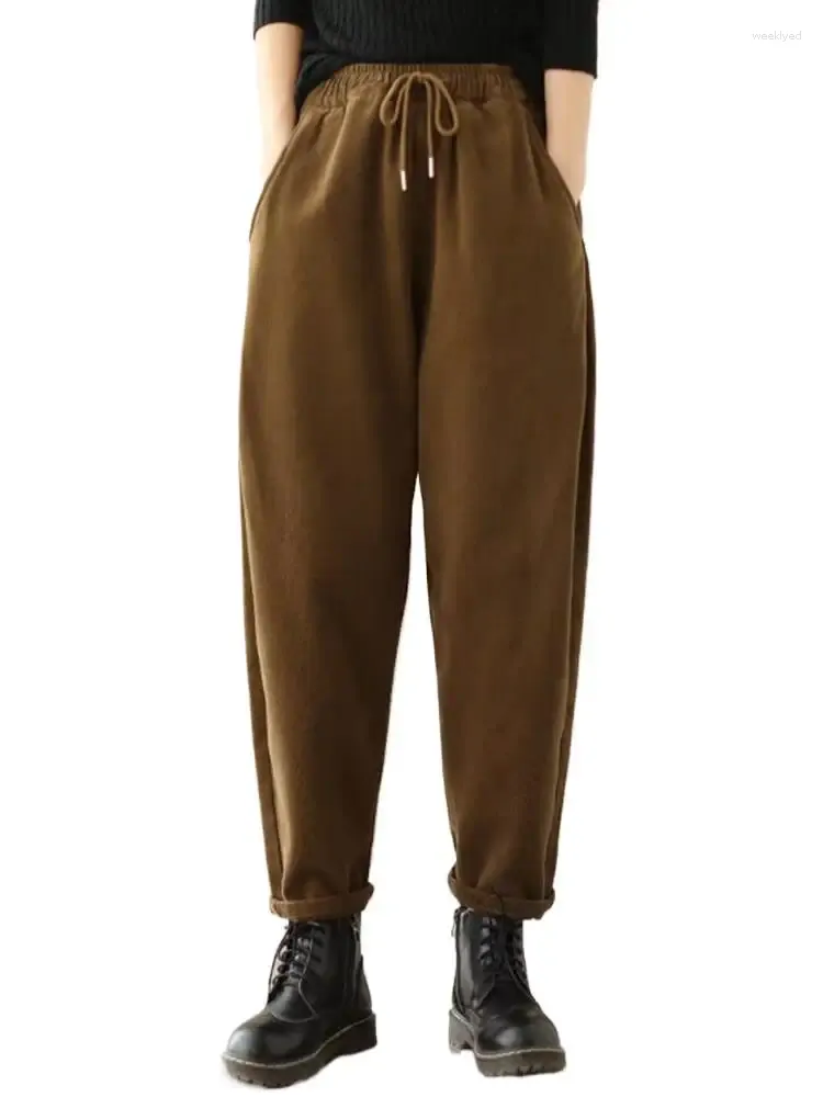 Pantaloni da donna qpfjqd abbigliamento di lusso autunno signore vintage sciolte ispessali pantaloni del sudore di fitness da donna classico harem casual retrò