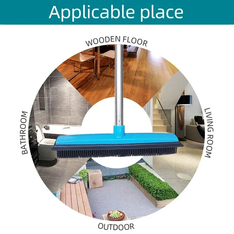 Balai En Caoutchouc à Manche Long – Idéal Pour Enlever Les Poils D'animaux Sur Tapis, Sols Et Carrelage