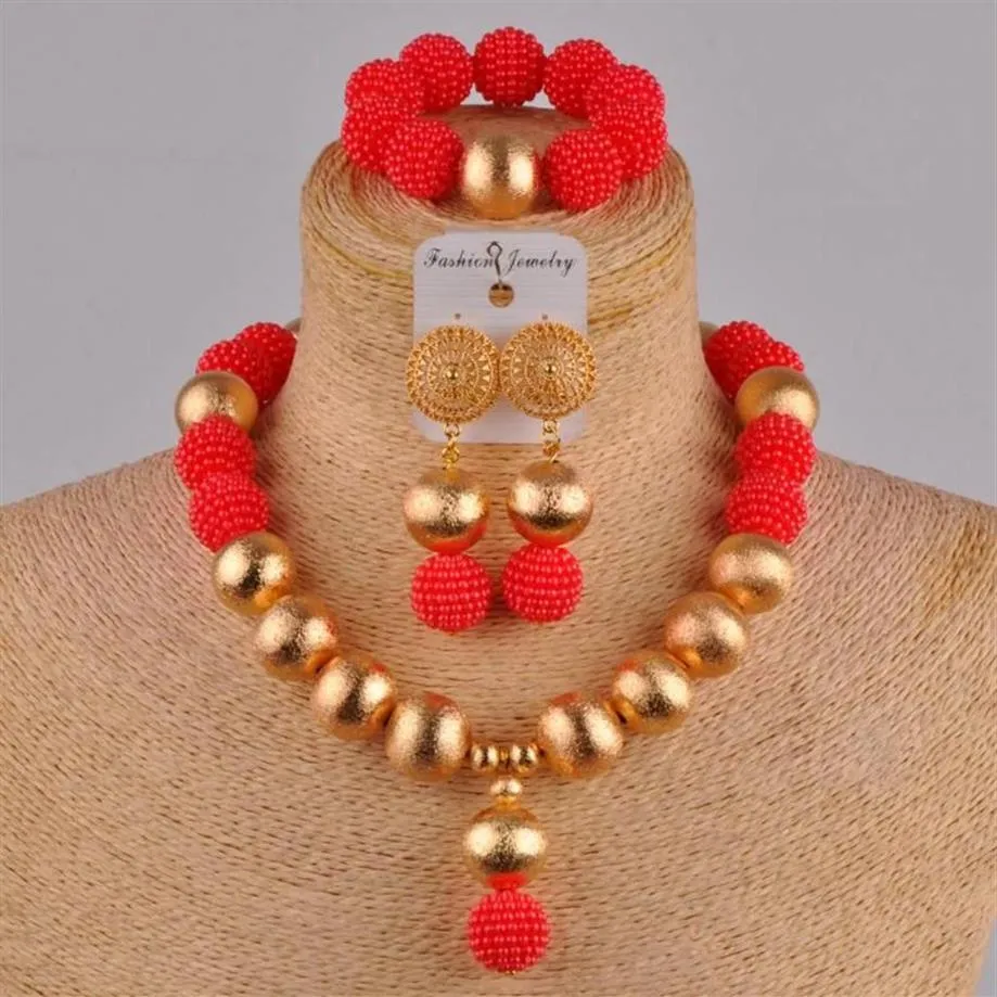 Earrings & Necklace Red Fashion African Handmade Beaded Nigeria Wedding Jewelry Set Imitation Pearl Female Earring Bracelet XX-29276S